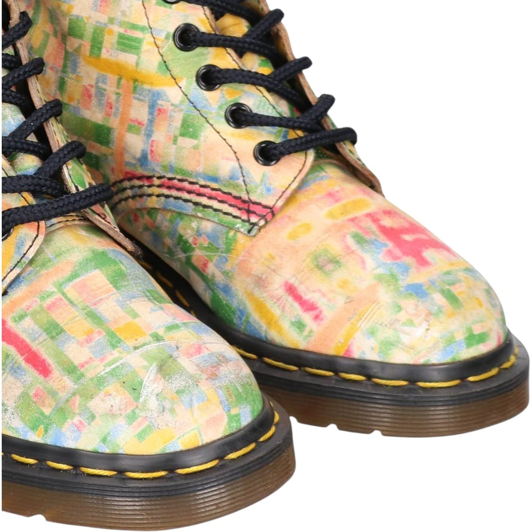 Dr. Martens all-over print 8-eye boots, Made in England, Size 4 Women's 23.0cm genuine leather green type Vintage Second Hand