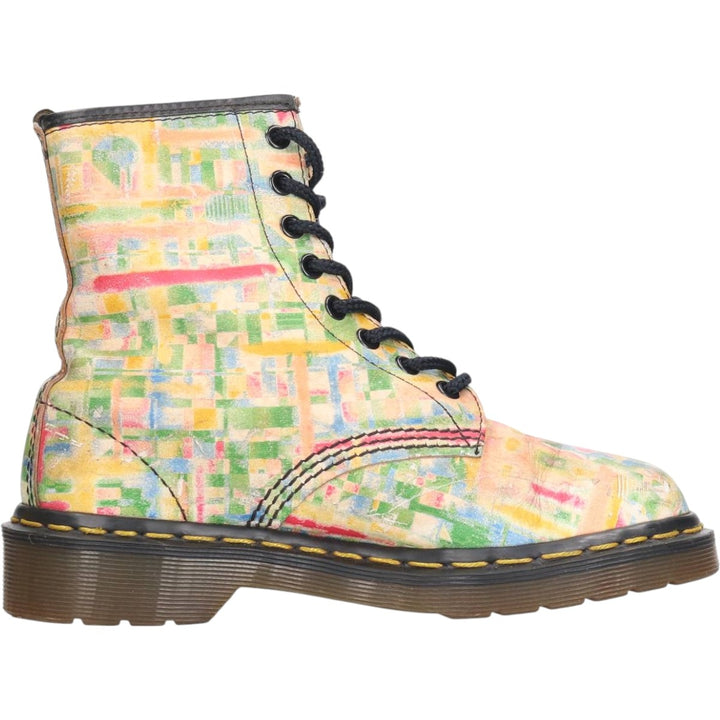 Dr. Martens all-over print 8-eye boots, Made in England, Size 4 Women's 23.0cm genuine leather green type Vintage Second Hand