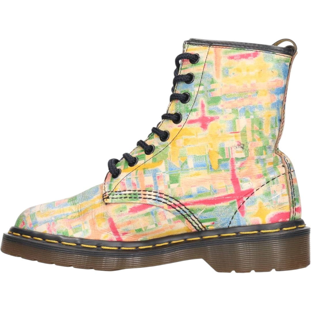 Dr. Martens all-over print 8-eye boots, Made in England, Size 4 Women's 23.0cm genuine leather green type Vintage Second Hand