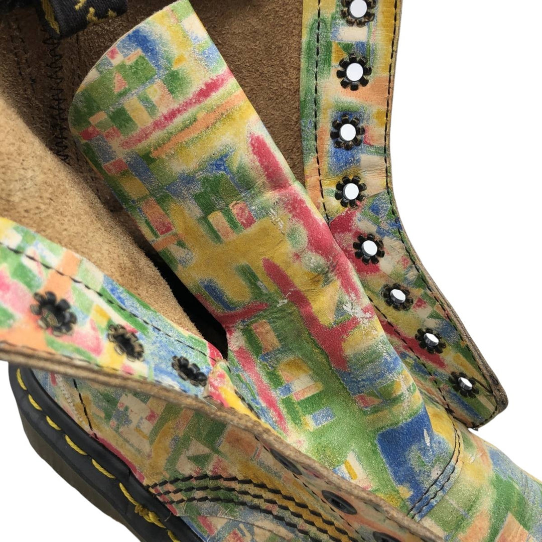 Dr. Martens all-over print 8-eye boots, Made in England, Size 4 Women's 23.0cm genuine leather green type Vintage Second Hand