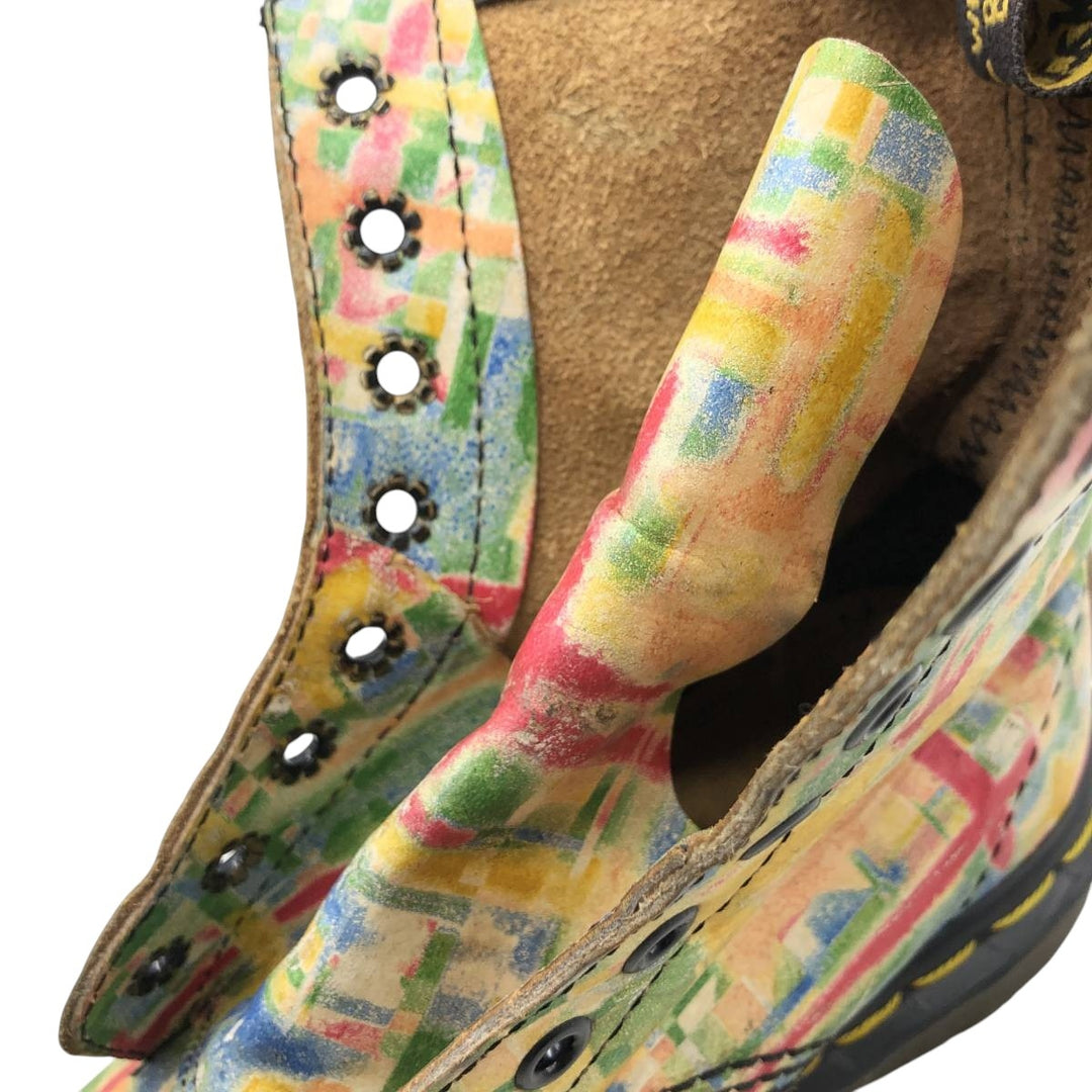 Dr. Martens all-over print 8-eye boots, Made in England, Size 4 Women's 23.0cm genuine leather green type Vintage Second Hand