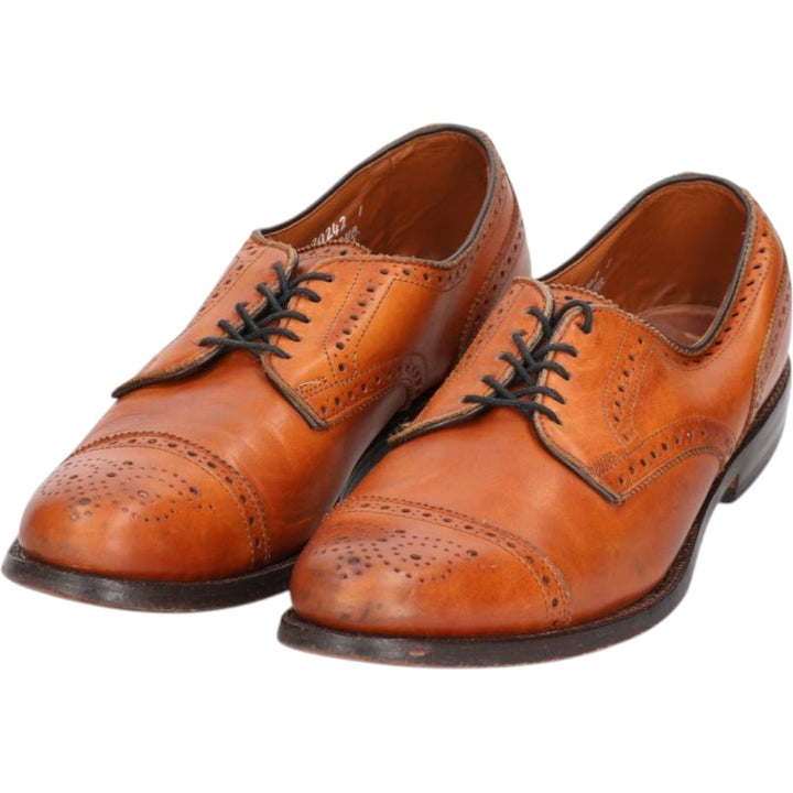 Allen Edmonds Sanford Semi-Brogue Straight-Tip Shoes, Made in USA, Size 9 1/2, AAA Men's 27.5cm genuine leather brown type Vintage Second Hand