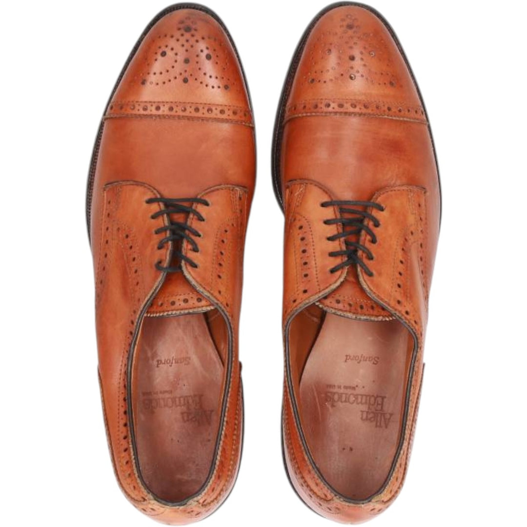 Allen Edmonds Sanford Semi-Brogue Straight-Tip Shoes, Made in USA, Size 9 1/2, AAA Men's 27.5cm genuine leather brown type Vintage Second Hand