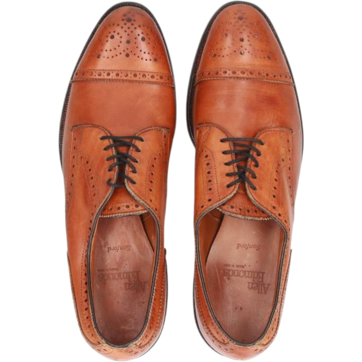 Allen Edmonds Sanford Semi-Brogue Straight-Tip Shoes, Made in USA, Size 9 1/2, AAA Men's 27.5cm genuine leather brown type Vintage Second Hand