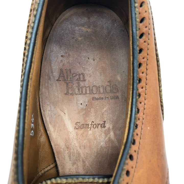 Allen Edmonds Sanford Semi-Brogue Straight-Tip Shoes, Made in USA, Size 9 1/2, AAA Men's 27.5cm genuine leather brown type Vintage Second Hand