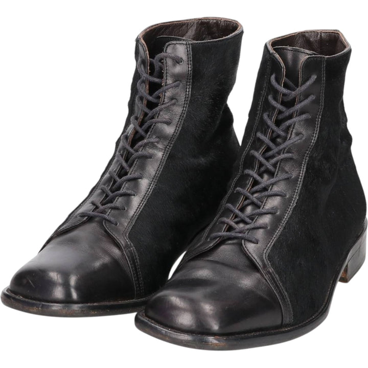Joan and David square-toe faux fur and leather boots, size 8 1/2, made in Italy Men's 26.5cm unclear black type Vintage Second Hand