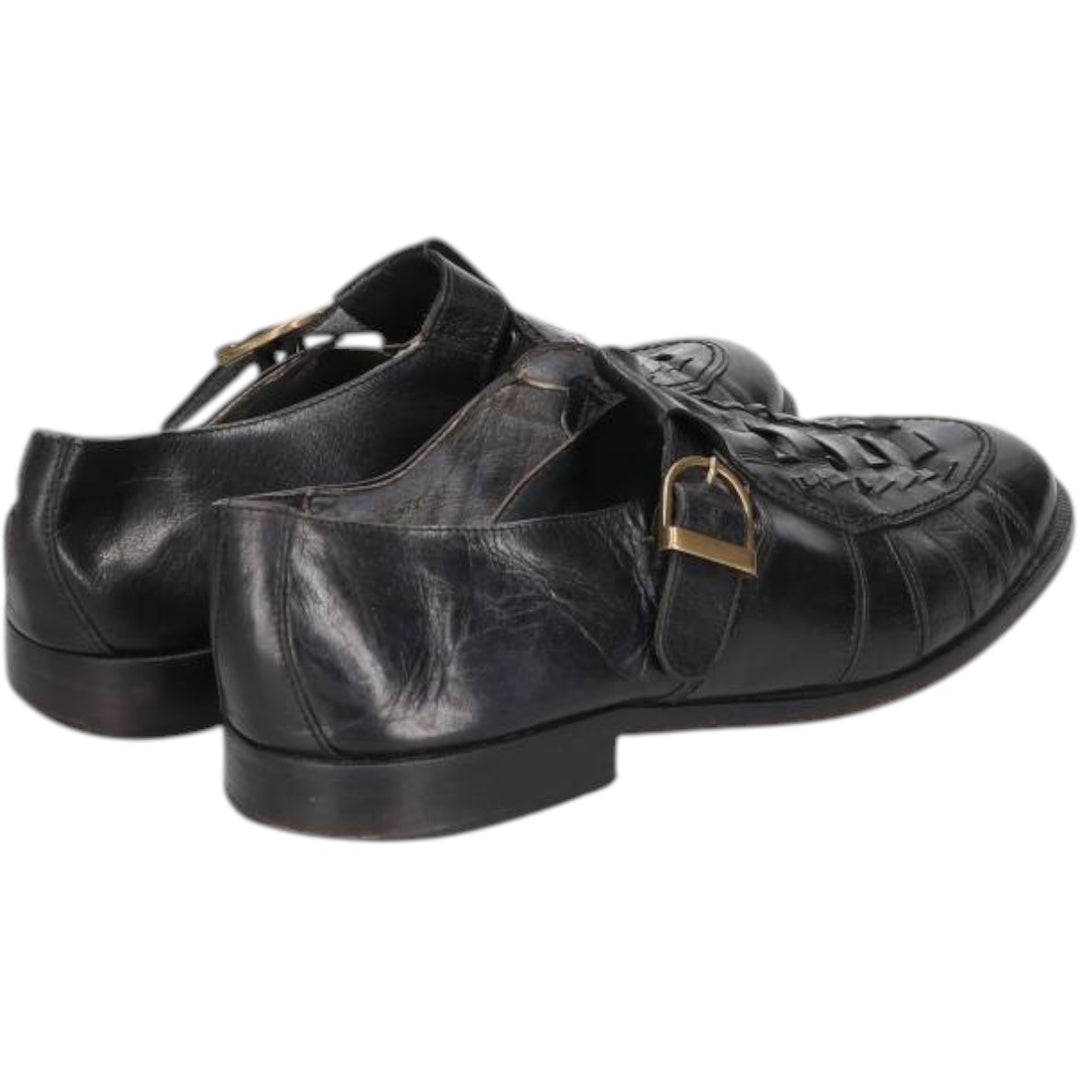 ENZO BARETTI Braided Monk Strap Shoes, Size 43, Men's, 10.4" (equivalent) /saa014061 Men's 26.5cm genuine leather black type Vintage Second Hand