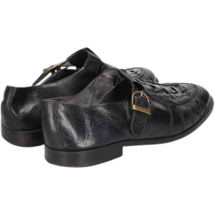 ENZO BARETTI Braided Monk Strap Shoes, Size 43, Men's, 10.4" (equivalent) /saa014061 Men's 26.5cm genuine leather black type Vintage Second Hand
