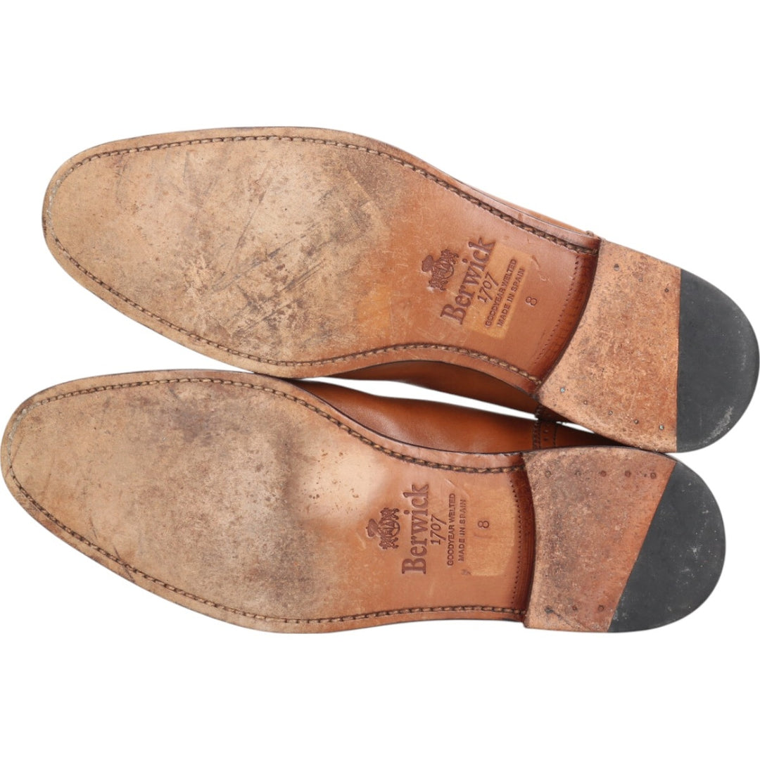 Berwick BERWICK 1707 Semi-brogue straight tip shoes Made in Spain 8 Men's 26.5cm genuine leather brown type Vintage Second Hand
