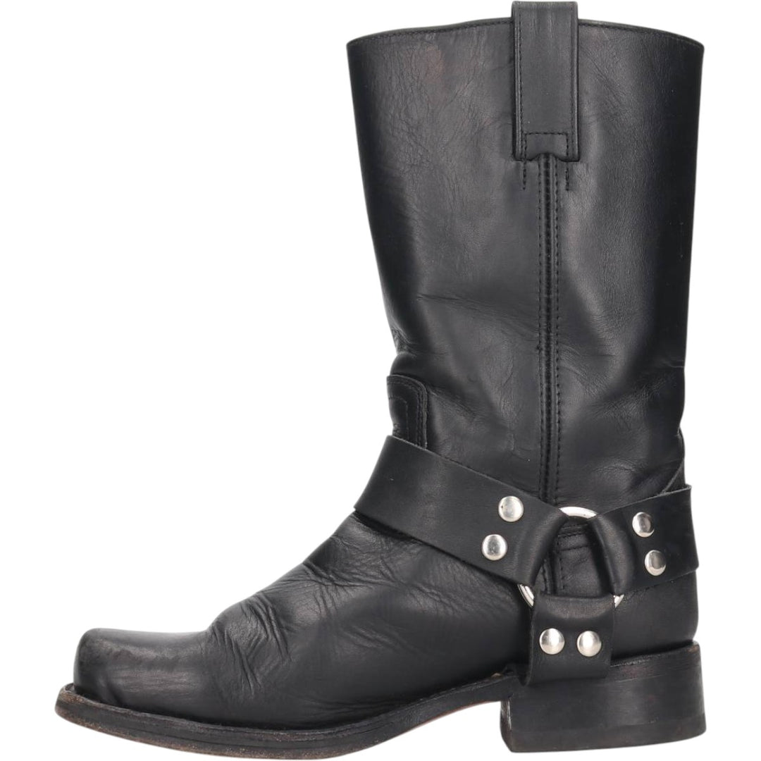 Square toe ring boots Men's 24.0cm unclear black type Vintage Second Hand