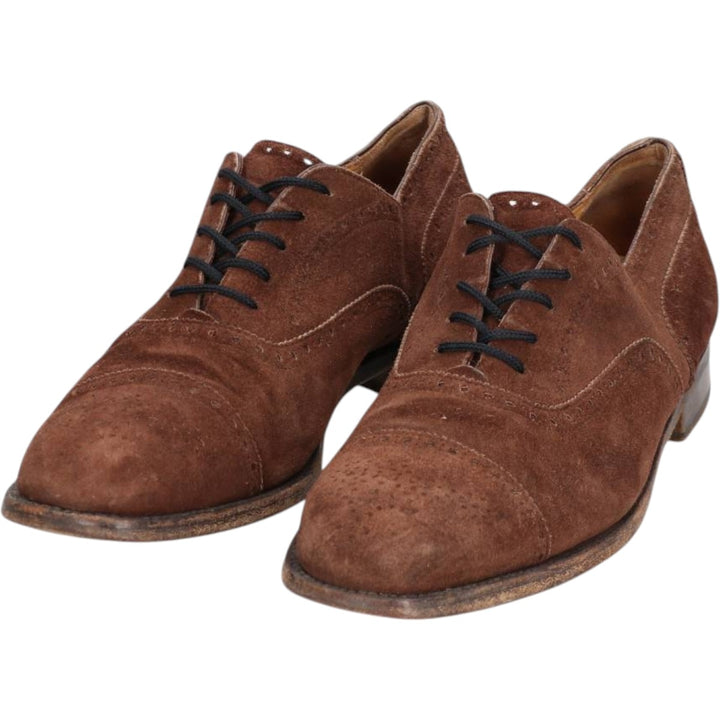 JOHN FOSTER Suede Semi-Brogue Straight Tip Shoes F 8 1/2 Men's 26.5cm Genuine Leather Suede brown type Vintage Second Hand