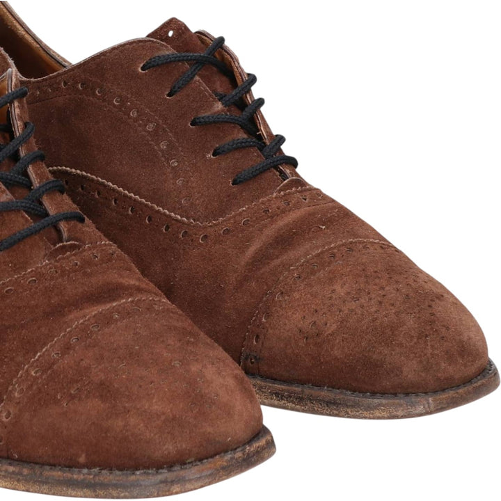 JOHN FOSTER Suede Semi-Brogue Straight Tip Shoes F 8 1/2 Men's 26.5cm Genuine Leather Suede brown type Vintage Second Hand