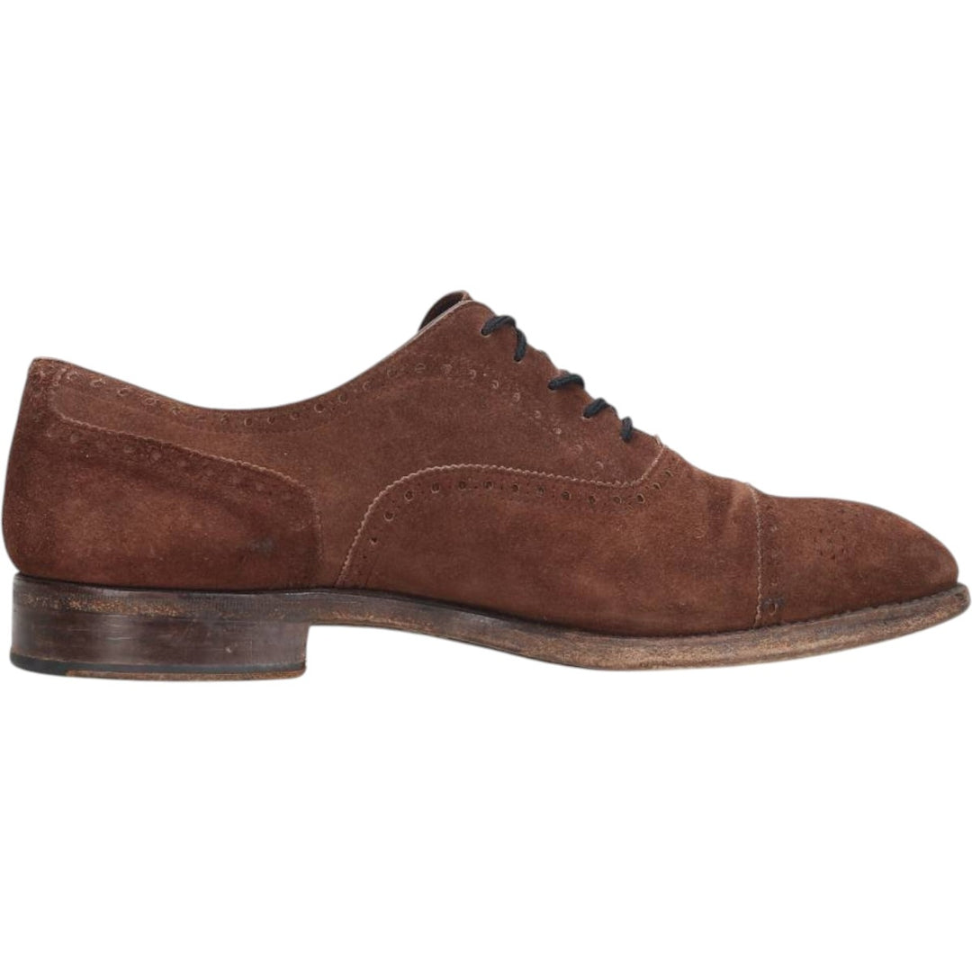 JOHN FOSTER Suede Semi-Brogue Straight Tip Shoes F 8 1/2 Men's 26.5cm Genuine Leather Suede brown type Vintage Second Hand