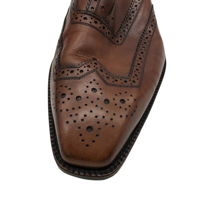 Neiman Marcus Full Brogue Wingtip Shoes, Made in Italy, Size 9 1/2M Men's 27.5cm unclear brown type Vintage Second Hand