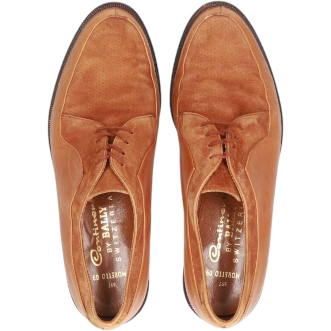 Bally Continentals U-tip shoes, Swiss made, size 10E Men's 28.5cm Genuine Leather Suede brown type Vintage Second Hand