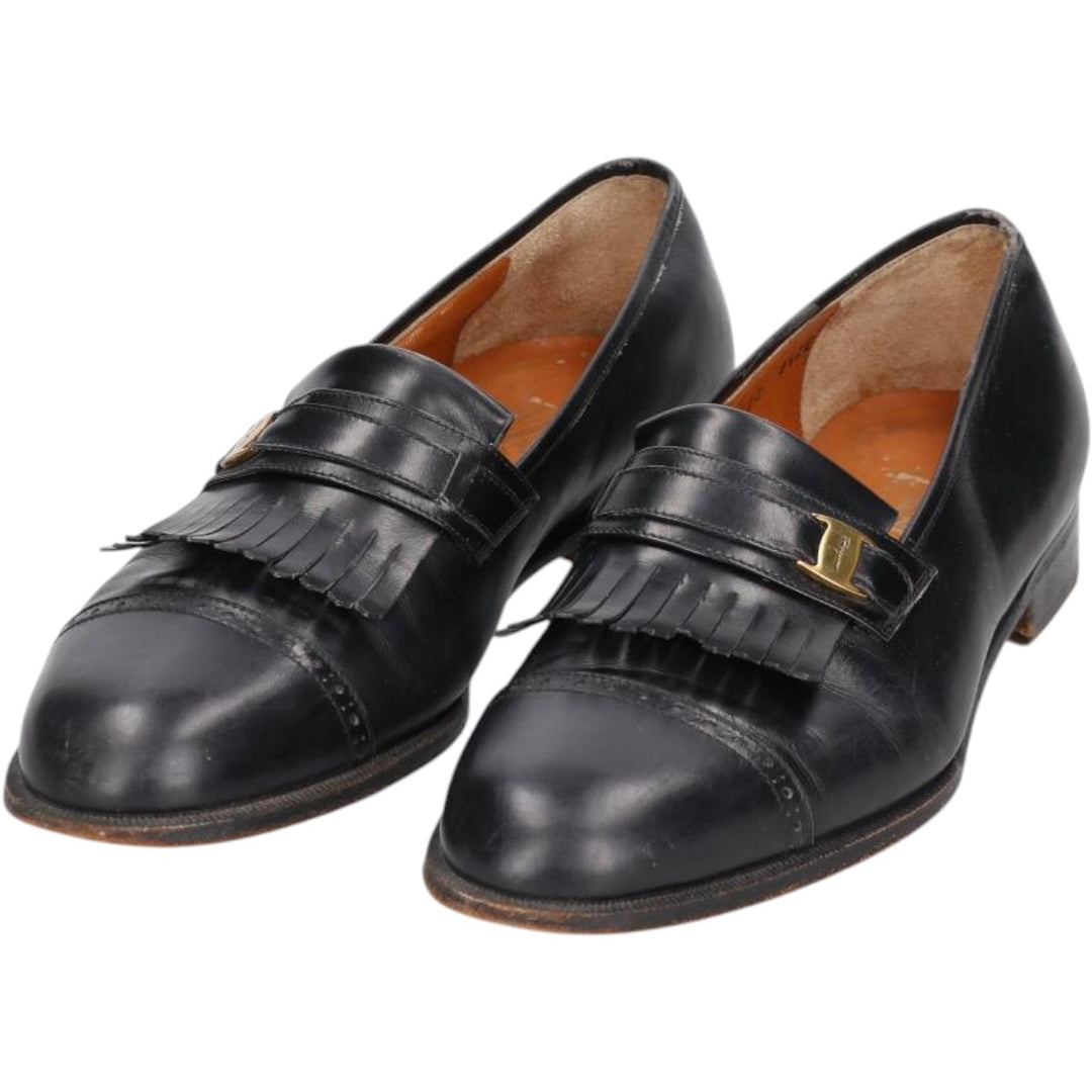 Salvatore Ferragamo Quilted Straight Tip Shoes, Made in Italy, Size 8 1/2 Men's 26.5cm genuine leather black type Vintage Second Hand