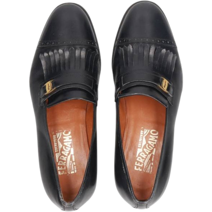 Salvatore Ferragamo Quilted Straight Tip Shoes, Made in Italy, Size 8 1/2 Men's 26.5cm genuine leather black type Vintage Second Hand