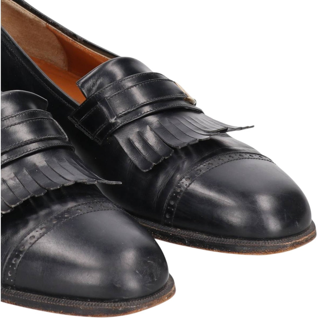 Salvatore Ferragamo Quilted Straight Tip Shoes, Made in Italy, Size 8 1/2 Men's 26.5cm genuine leather black type Vintage Second Hand