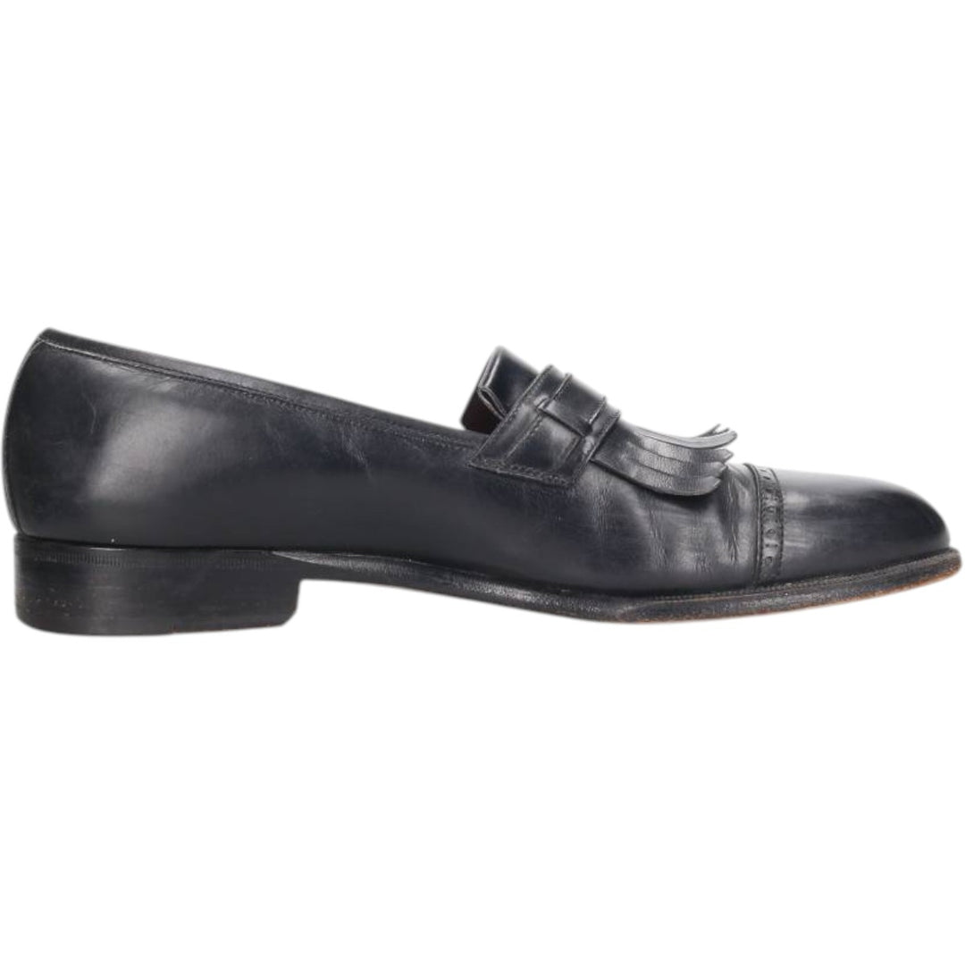 Salvatore Ferragamo Quilted Straight Tip Shoes, Made in Italy, Size 8 1/2 Men's 26.5cm genuine leather black type Vintage Second Hand