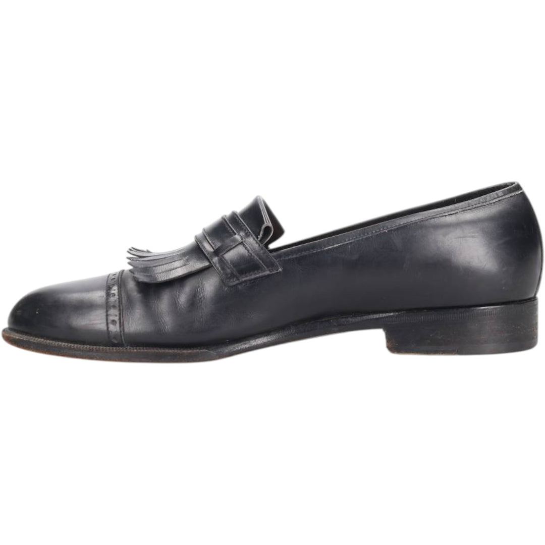 Salvatore Ferragamo Quilted Straight Tip Shoes, Made in Italy, Size 8 1/2 Men's 26.5cm genuine leather black type Vintage Second Hand