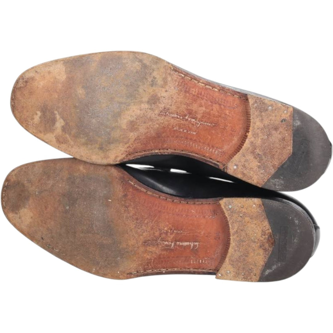 Salvatore Ferragamo Quilted Straight Tip Shoes, Made in Italy, Size 8 1/2 Men's 26.5cm genuine leather black type Vintage Second Hand
