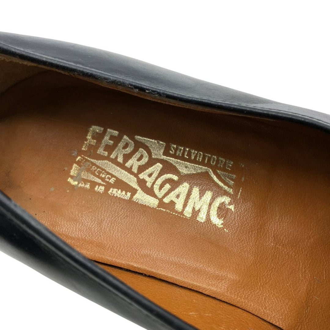 Salvatore Ferragamo Quilted Straight Tip Shoes, Made in Italy, Size 8 1/2 Men's 26.5cm genuine leather black type Vintage Second Hand