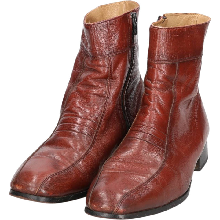 Side zip boots 9 1/2 EEE Men's 27.5cm genuine leather brown type Vintage Second Hand