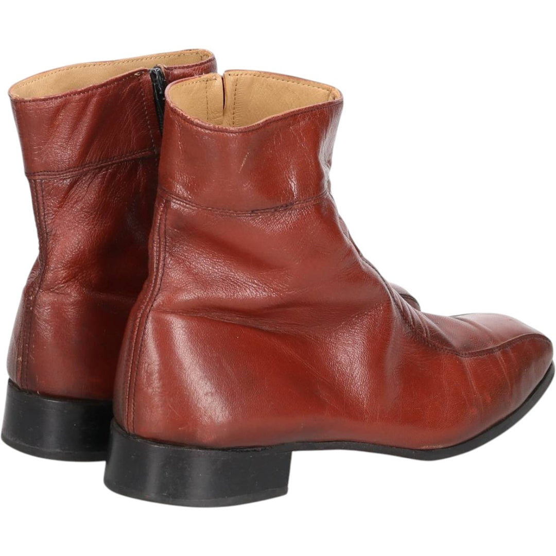 Side zip boots 9 1/2 EEE Men's 27.5cm genuine leather brown type Vintage Second Hand
