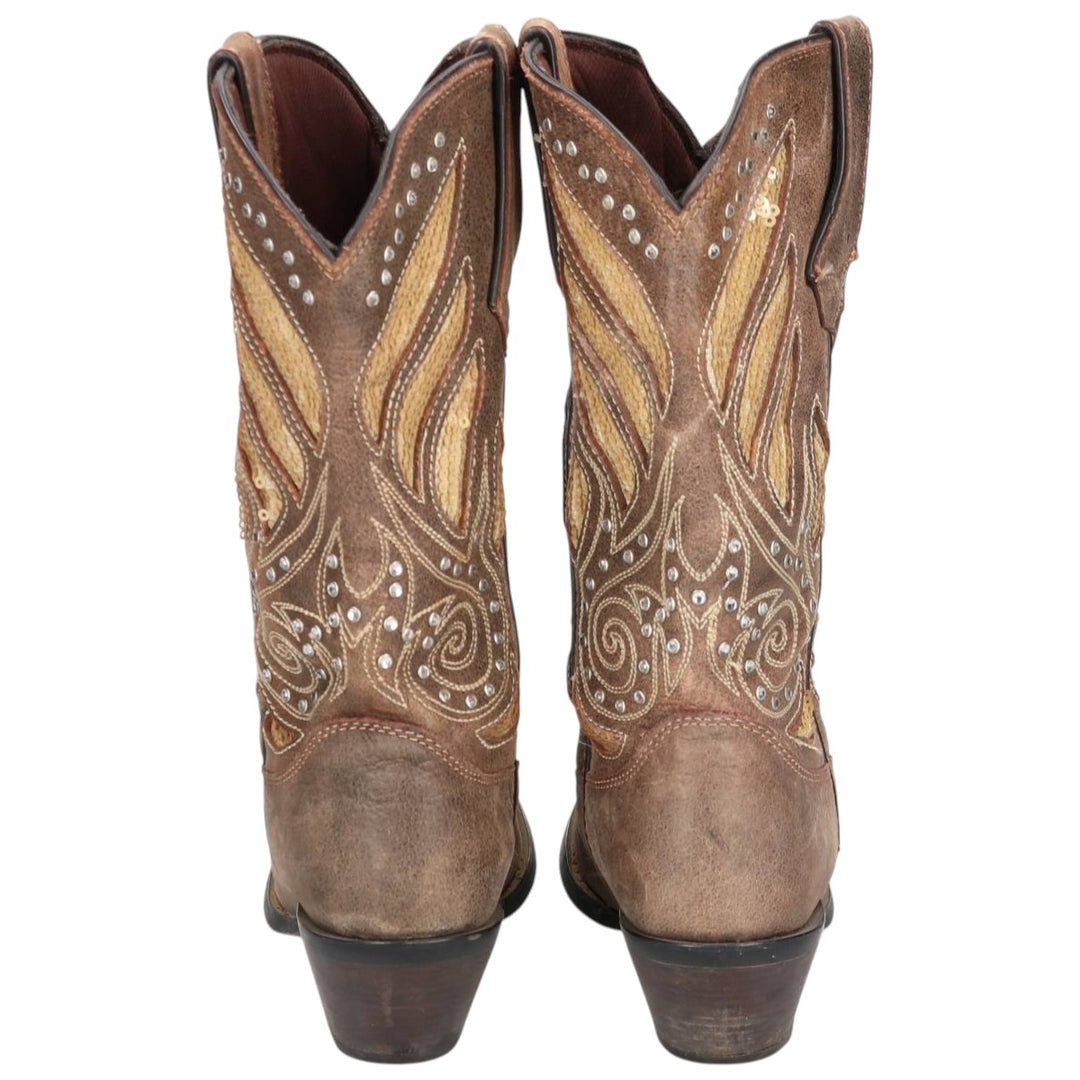 Durango all-over square-toe western boots with rhinestones and sequins, size 8M Women's 25.0cm genuine leather brown type Vintage Second Hand