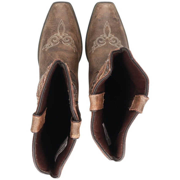 Durango all-over square-toe western boots with rhinestones and sequins, size 8M Women's 25.0cm genuine leather brown type Vintage Second Hand