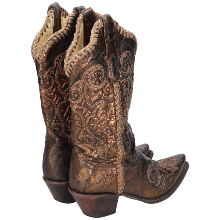 Corral Women's Gold-Coated All-Over Print Western Boots (Size 9.6 inches) /saa014406 Women's 24.5cm genuine leather Gold type Vintage Second Hand