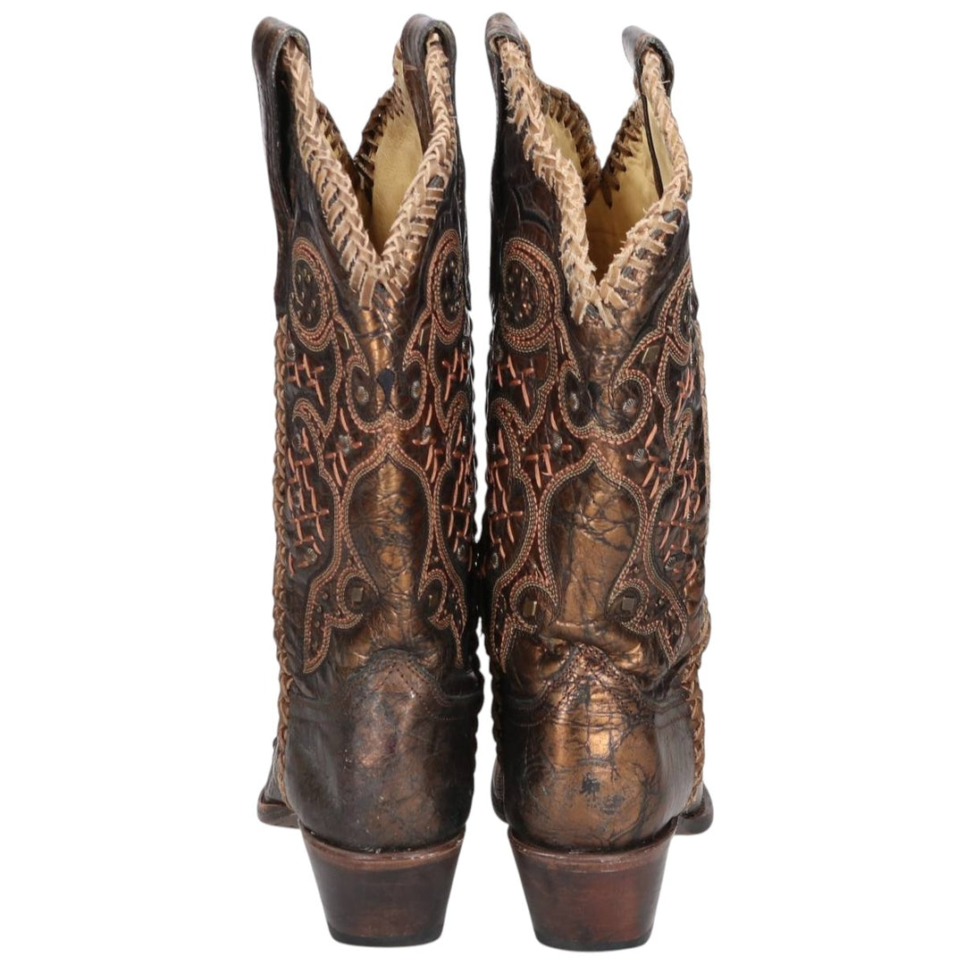 Corral Women's Gold-Coated All-Over Print Western Boots (Size 9.6 inches) /saa014406 Women's 24.5cm genuine leather Gold type Vintage Second Hand