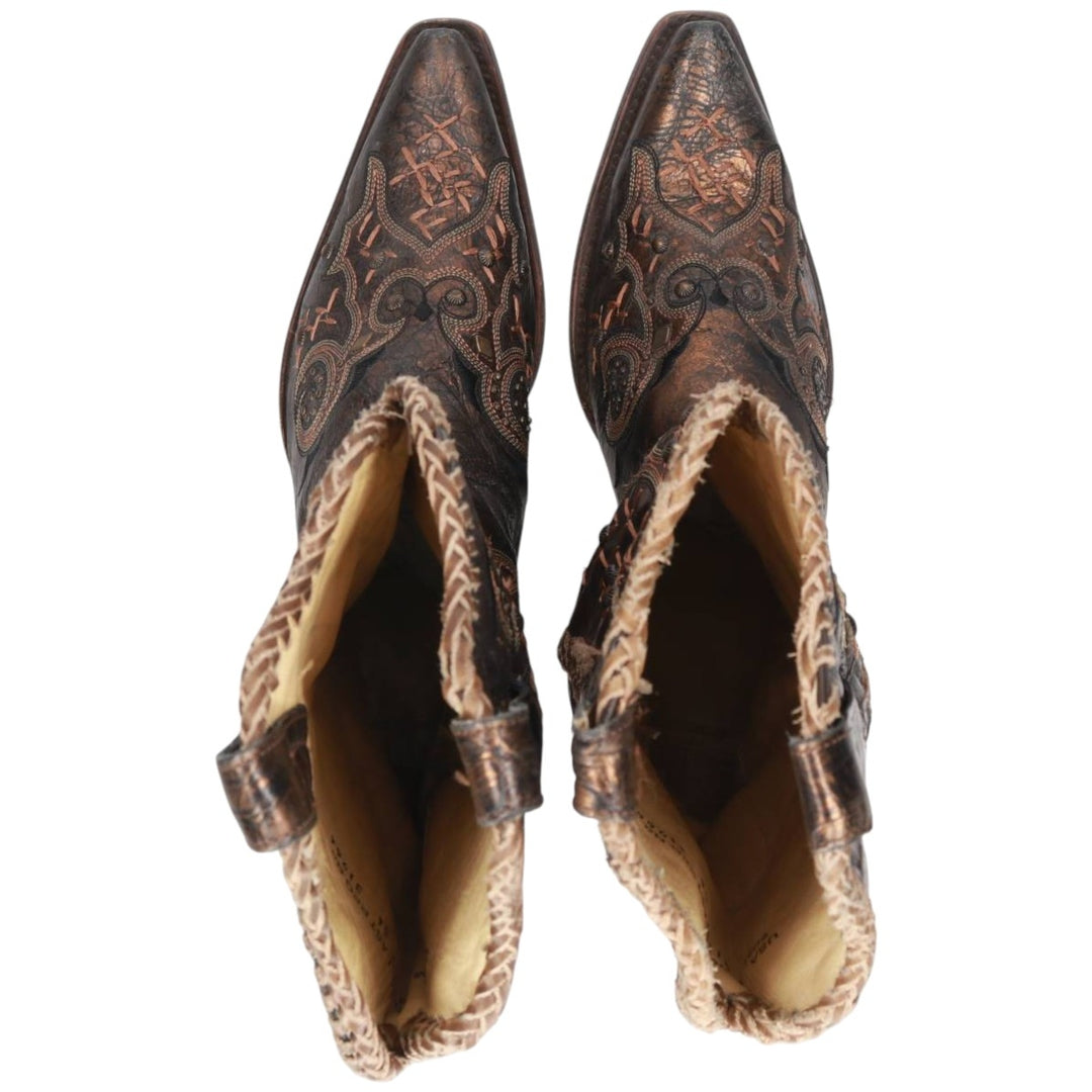 Corral Women's Gold-Coated All-Over Print Western Boots (Size 9.6 inches) /saa014406 Women's 24.5cm genuine leather Gold type Vintage Second Hand