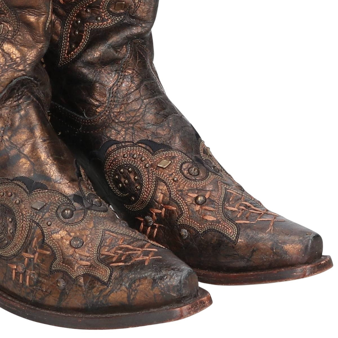 Corral Women's Gold-Coated All-Over Print Western Boots (Size 9.6 inches) /saa014406 Women's 24.5cm genuine leather Gold type Vintage Second Hand