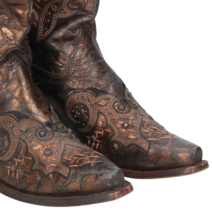 Corral Women's Gold-Coated All-Over Print Western Boots (Size 9.6 inches) /saa014406 Women's 24.5cm genuine leather Gold type Vintage Second Hand