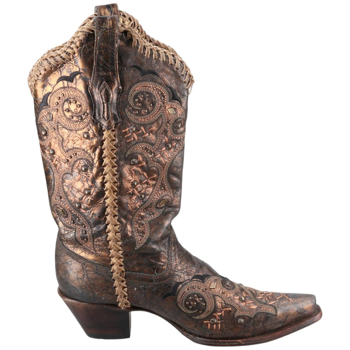 Corral Women's Gold-Coated All-Over Print Western Boots (Size 9.6 inches) /saa014406 Women's 24.5cm genuine leather Gold type Vintage Second Hand