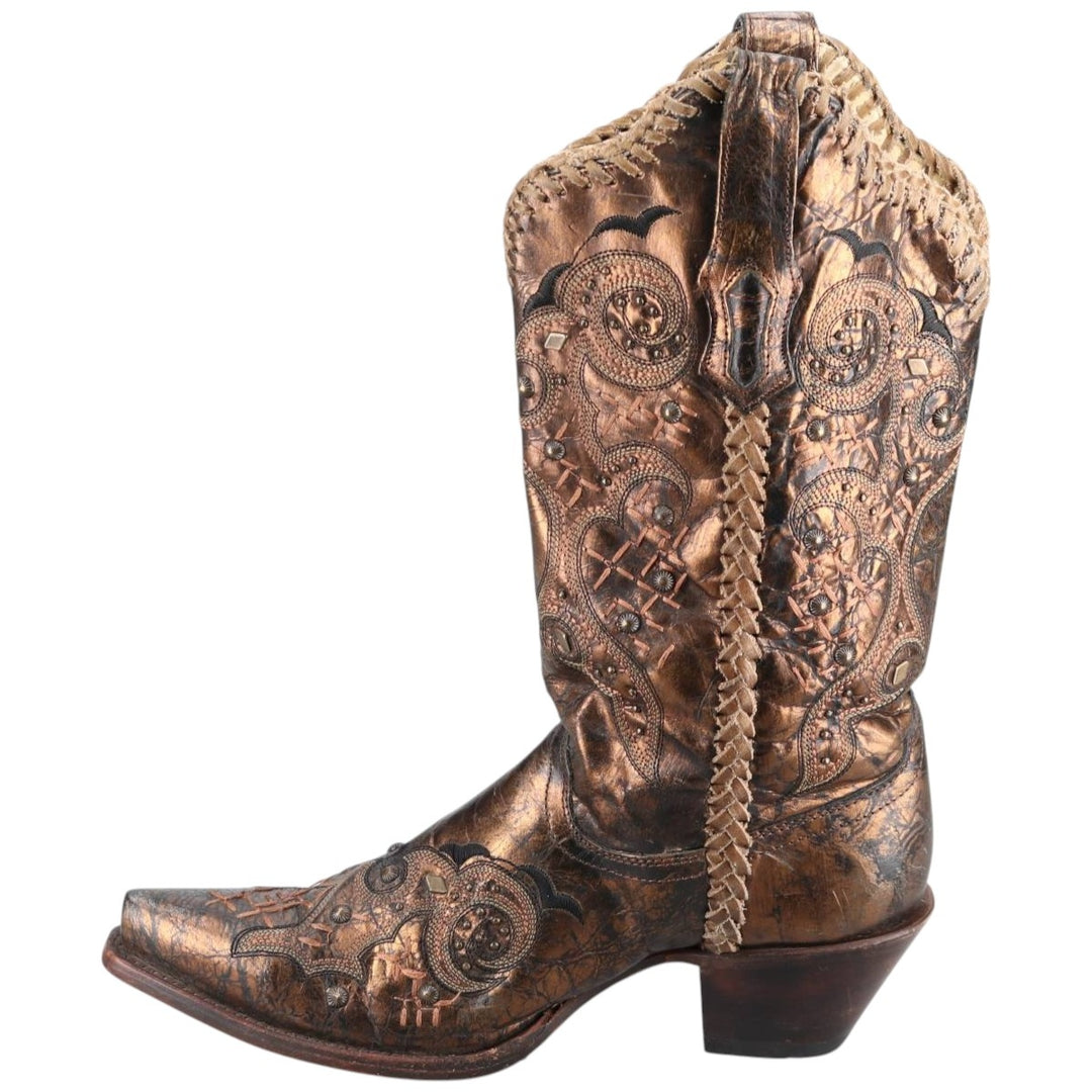 Corral Women's Gold-Coated All-Over Print Western Boots (Size 9.6 inches) /saa014406 Women's 24.5cm genuine leather Gold type Vintage Second Hand