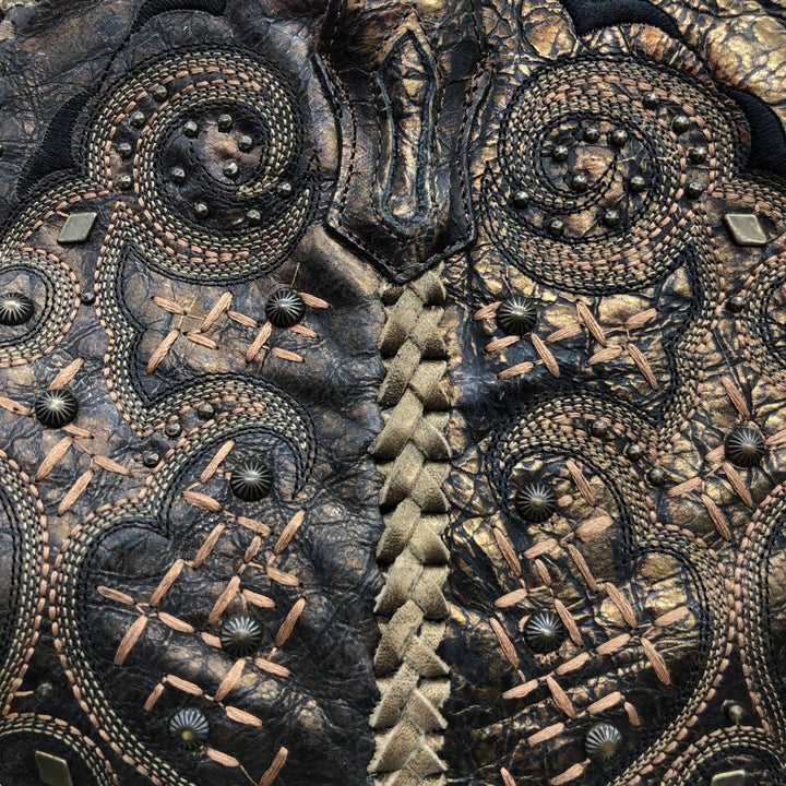 Corral Women's Gold-Coated All-Over Print Western Boots (Size 9.6 inches) /saa014406 Women's 24.5cm genuine leather Gold type Vintage Second Hand