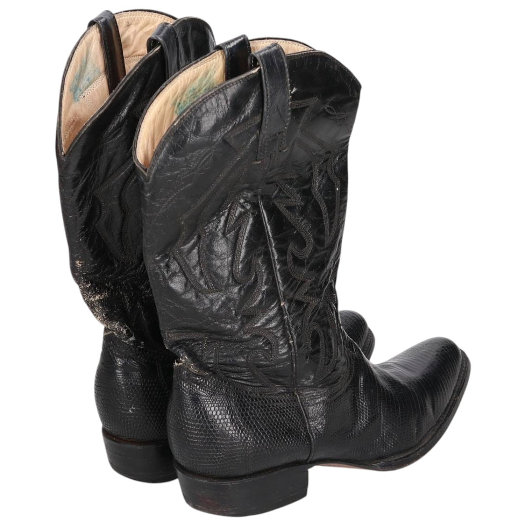 NAVARRO all-over print western boots Men's 26.5cm genuine leather black type Vintage Second Hand