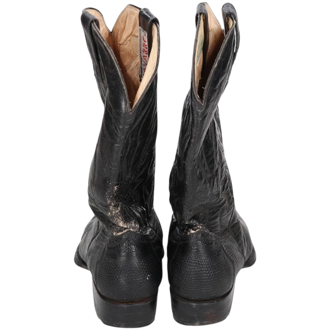 NAVARRO all-over print western boots Men's 26.5cm genuine leather black type Vintage Second Hand