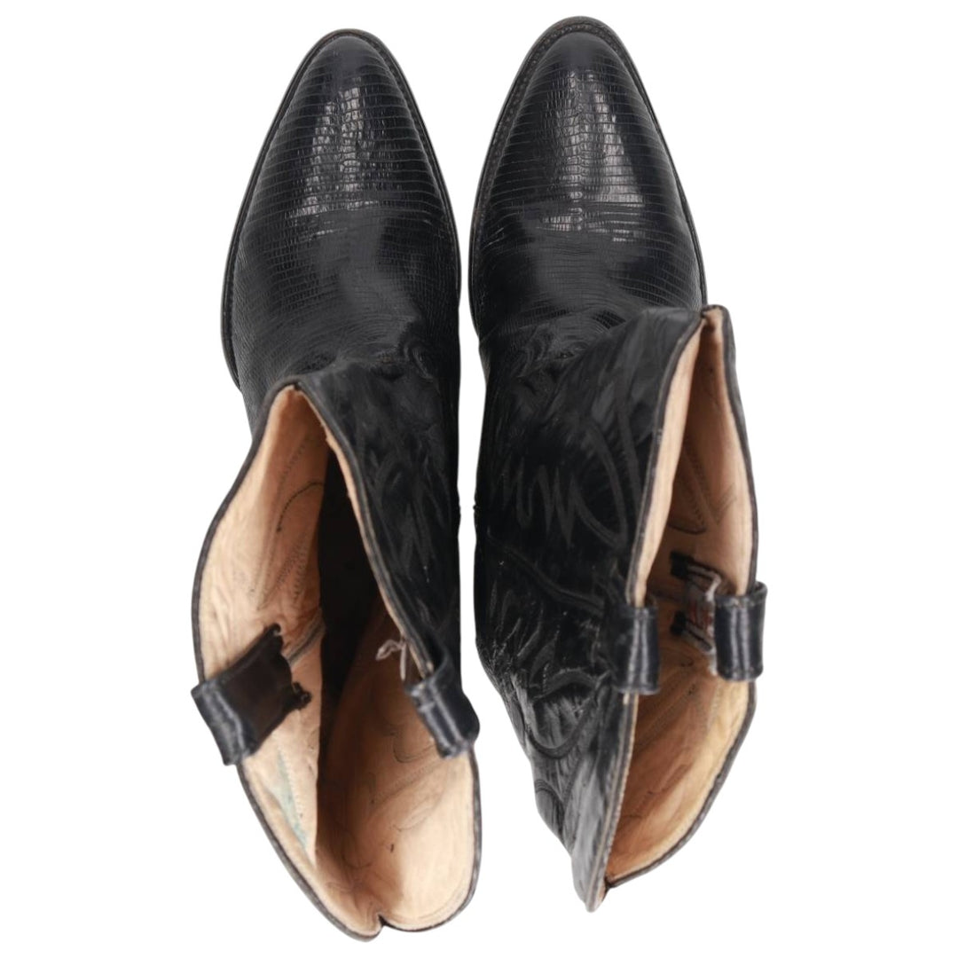 NAVARRO all-over print western boots Men's 26.5cm genuine leather black type Vintage Second Hand