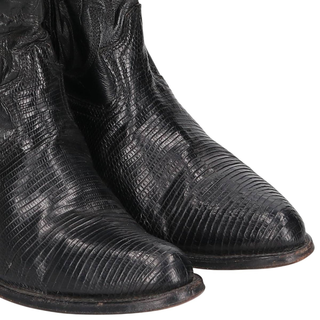 NAVARRO all-over print western boots Men's 26.5cm genuine leather black type Vintage Second Hand