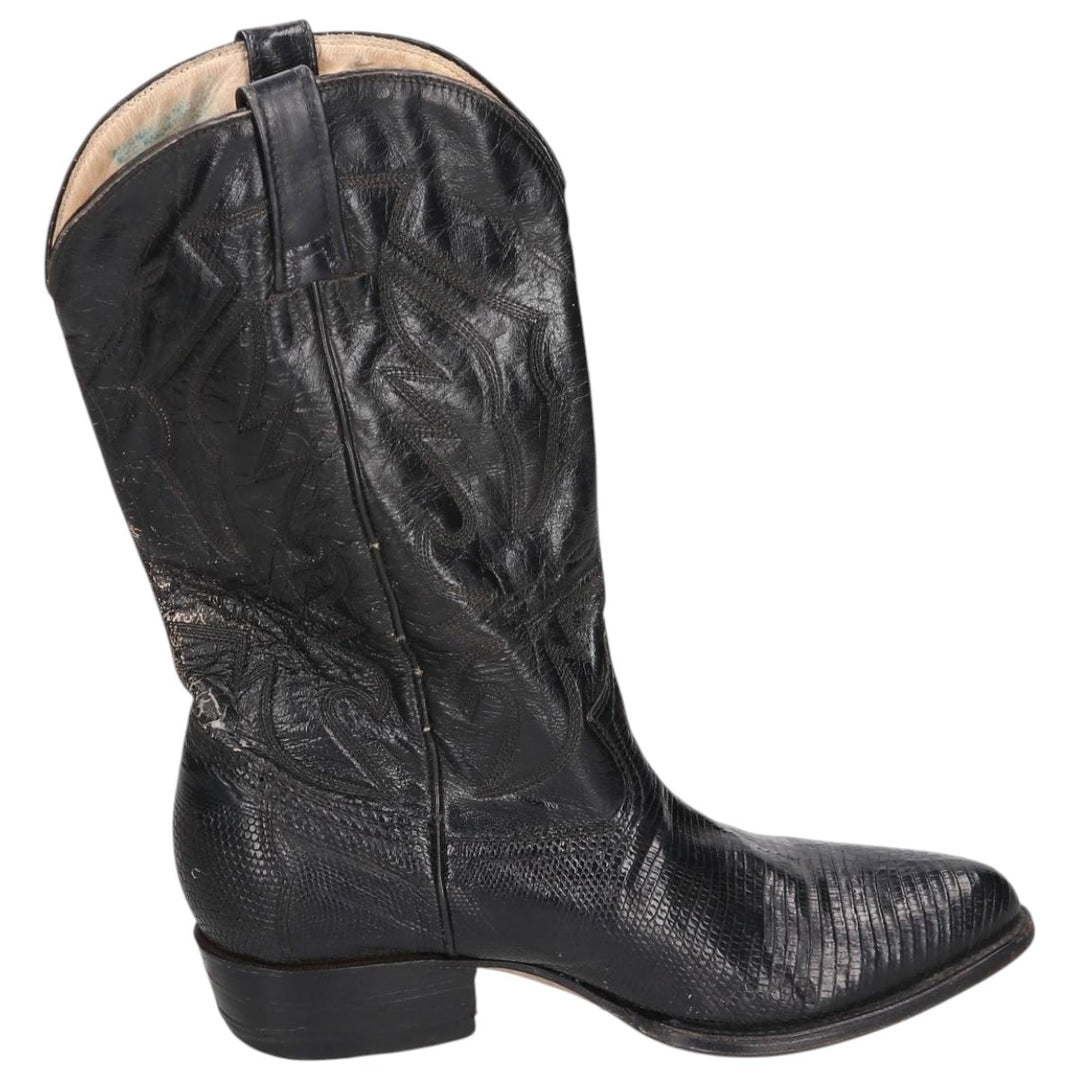 NAVARRO all-over print western boots Men's 26.5cm genuine leather black type Vintage Second Hand