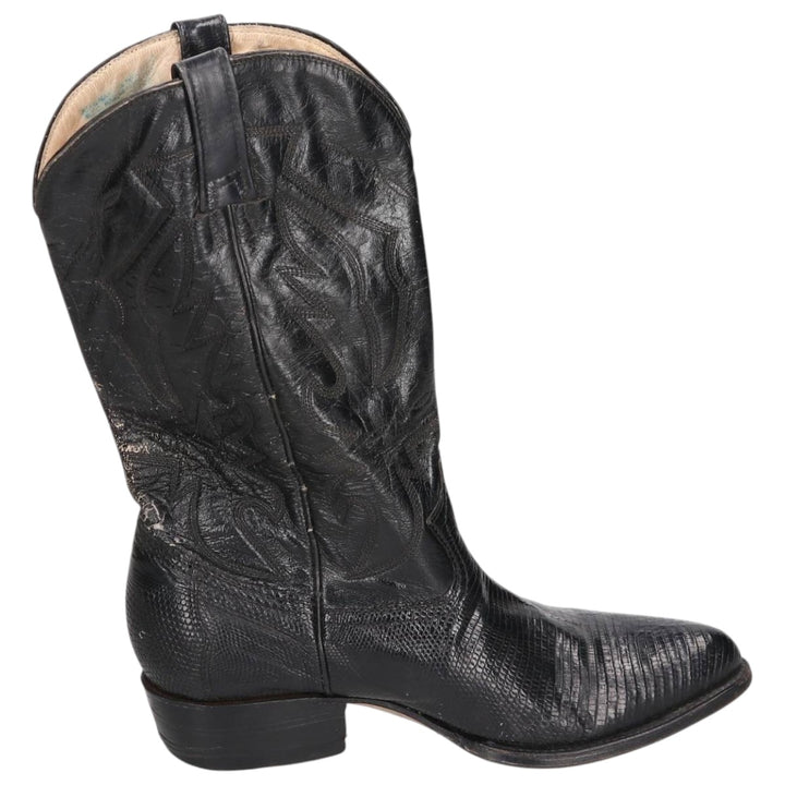 NAVARRO all-over print western boots Men's 26.5cm genuine leather black type Vintage Second Hand