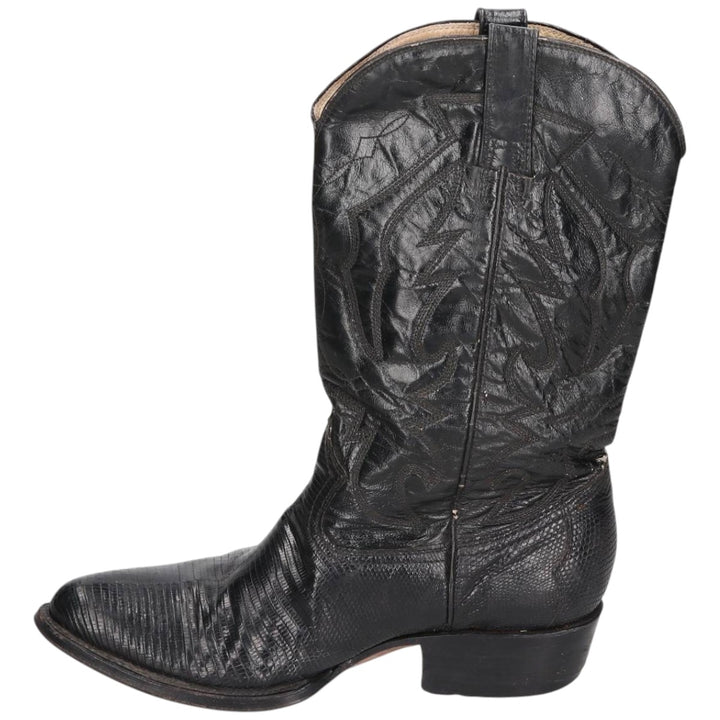 NAVARRO all-over print western boots Men's 26.5cm genuine leather black type Vintage Second Hand