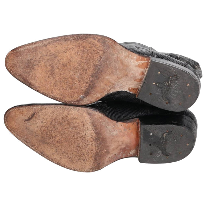 NAVARRO all-over print western boots Men's 26.5cm genuine leather black type Vintage Second Hand