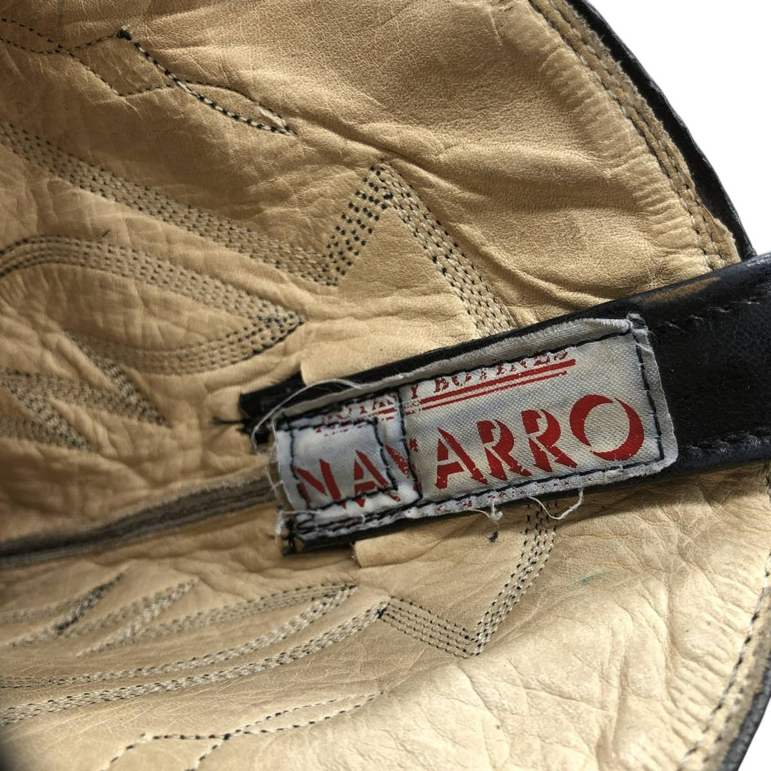 NAVARRO all-over print western boots Men's 26.5cm genuine leather black type Vintage Second Hand