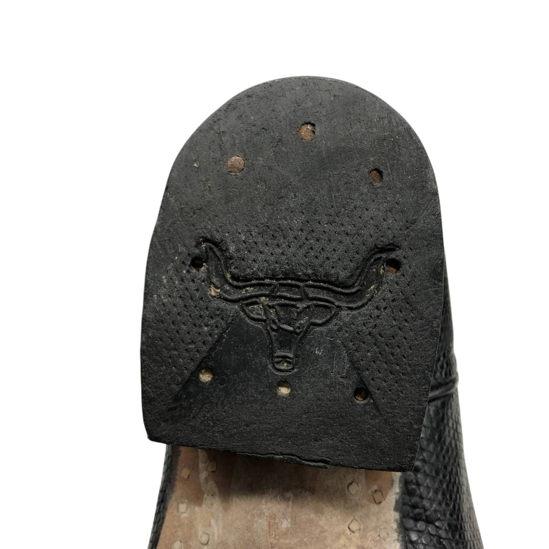 NAVARRO all-over print western boots Men's 26.5cm genuine leather black type Vintage Second Hand