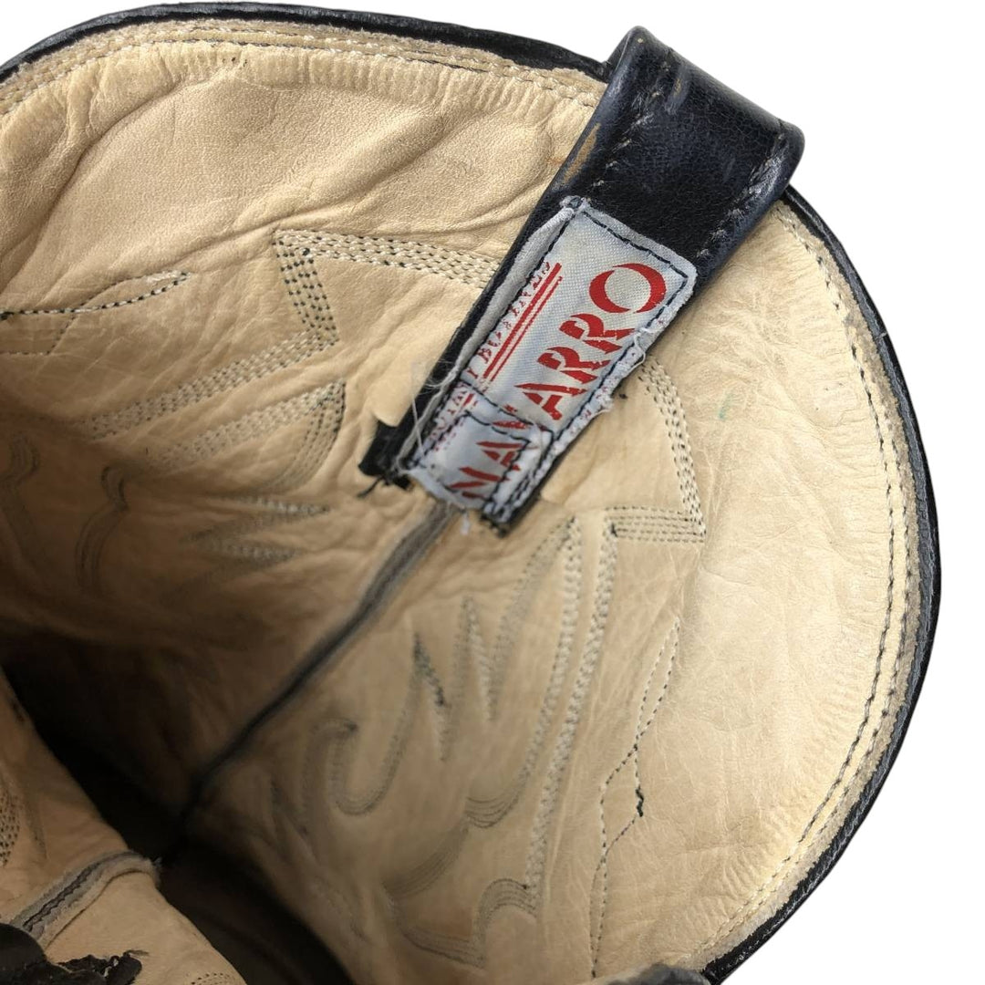 NAVARRO all-over print western boots Men's 26.5cm genuine leather black type Vintage Second Hand