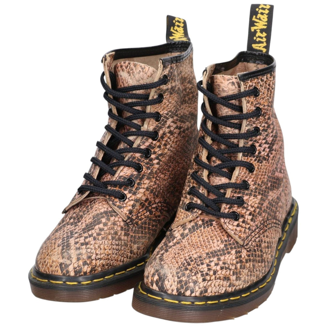 Dr. Martens Snake Print Python Pattern 8-Eye Boots, Made in England, Size 7 Men's 26.0cm genuine leather Beige type Vintage Second Hand